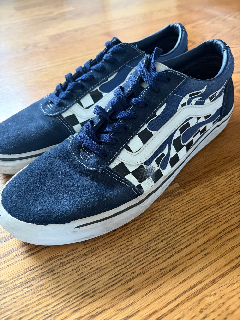 Vans Navy Old Skool Checkerboard Flame Sneakers
